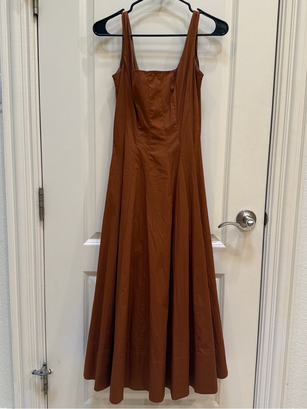 STAUD Rust-Brown Square-Neck Maxi Dress